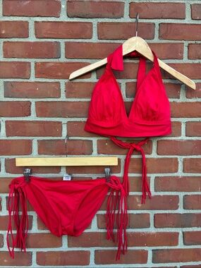 Tommy Bahama Red Halter Fringe Bikini Set